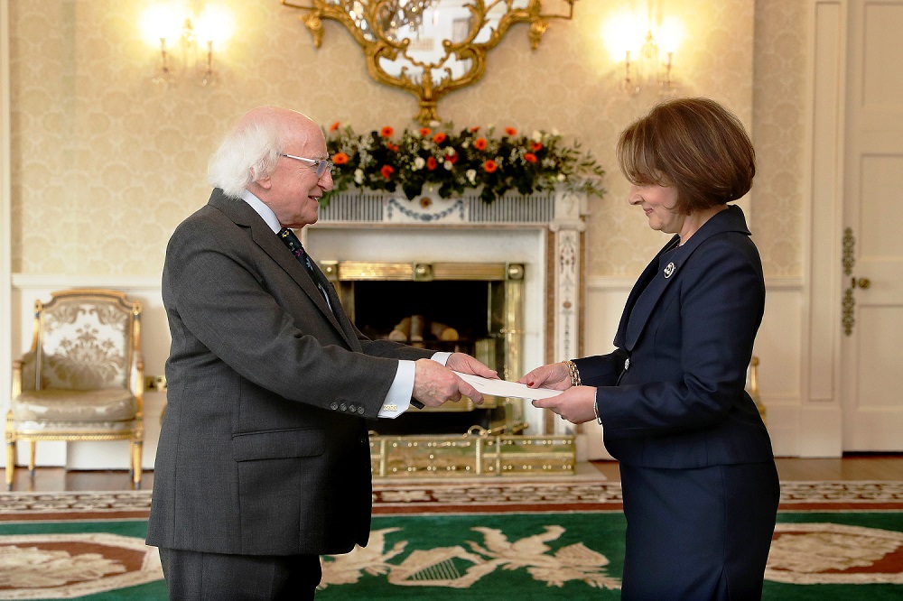 The Ambassador of Greece, H.E. Mrs. Ekaterini Simopoulou, presented her Letters of Credence to the President of Ireland, H.E. Mr. Michael D. Higgins